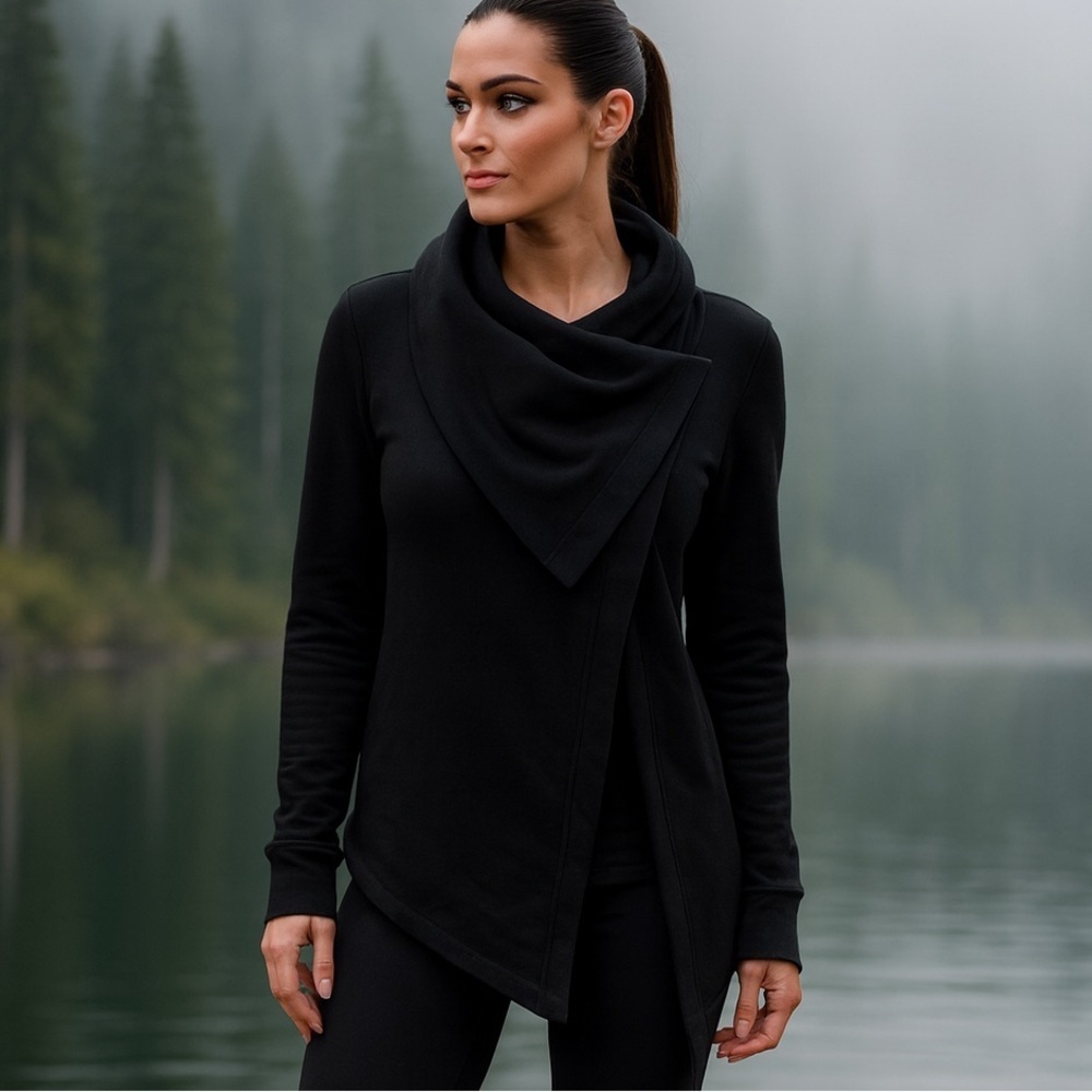Z by Zella Black Cowl Neck Shooting Star Cardigan Sweatshirt, NWT